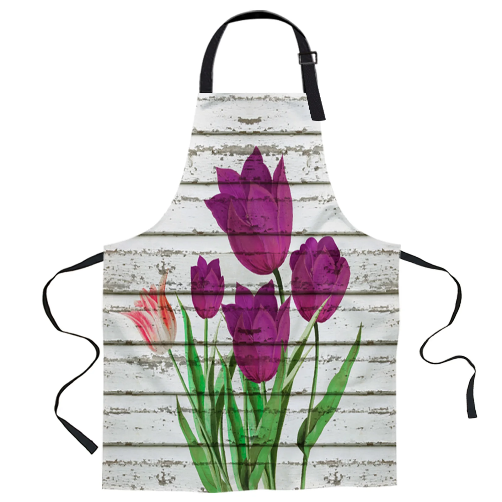 

Tulip Flower On Wooden Board Printed Kitchen Cooking Baking Aprons Canvas Sleeveless For Women Man Kids Home Delantal Cocina