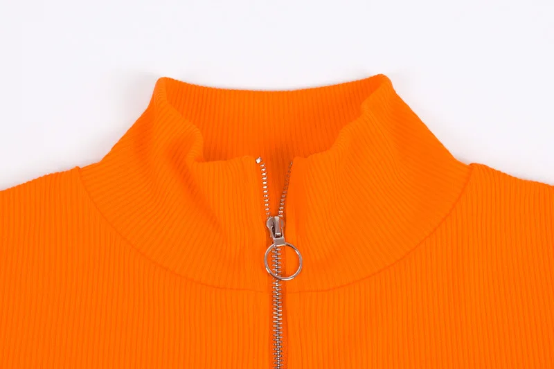 

Casual Knitted Women T-Shirt Slim Solid Long Sleeve Zipper High Street Spring Autumn Female Tees Top 121336WTA