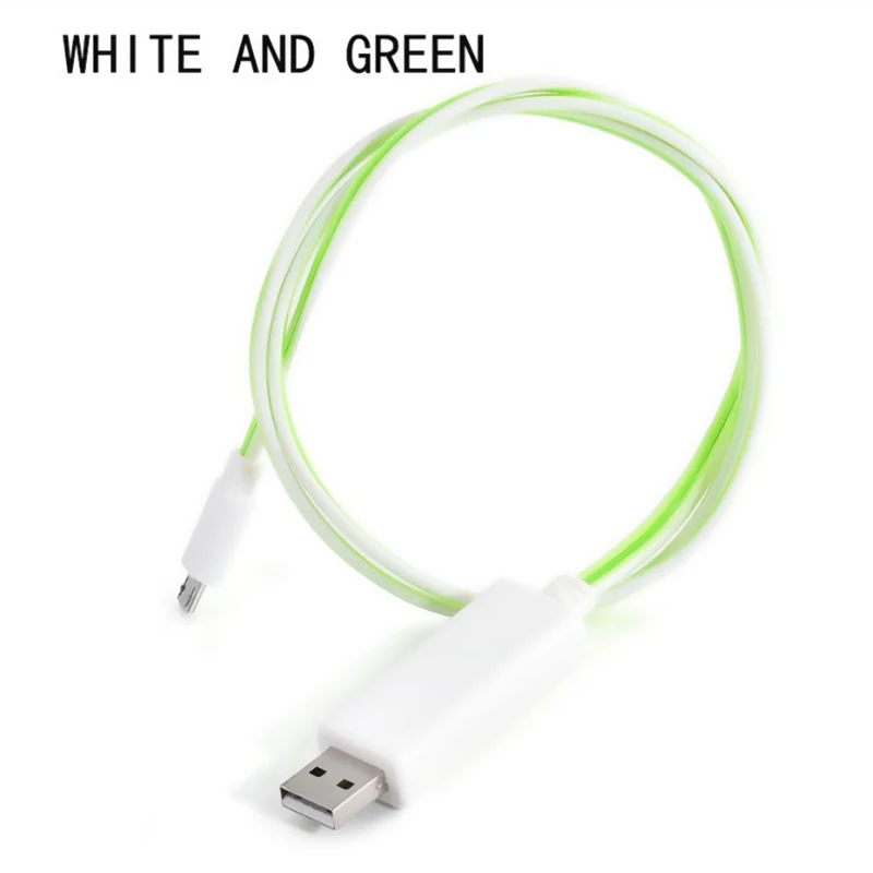 Струящийся кабель со светодиодной подсветкой для iPhone samsung huawei Micro USB для Xiaomi type C светящийся кабель для быстрой зарядки USB кабель мобильного телефона - Цвет: White And Green