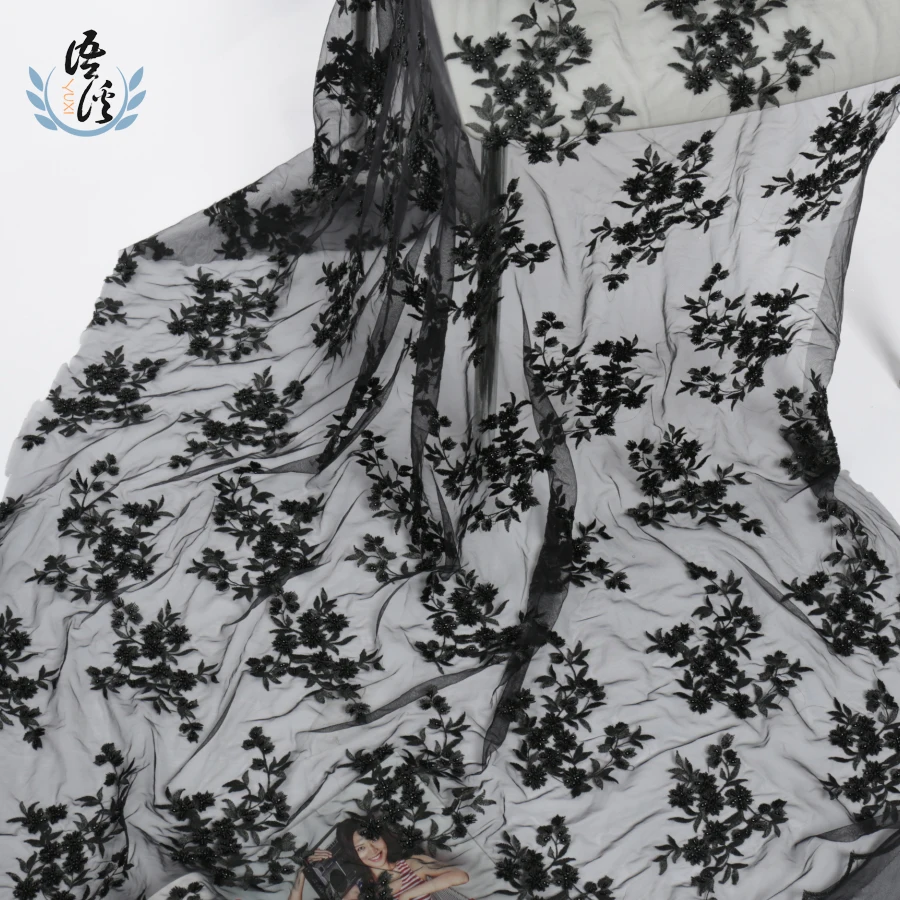 5 ярдов Новая трехмерная ткань с вышивкой ажурное волокно Ткань пятно вышивка