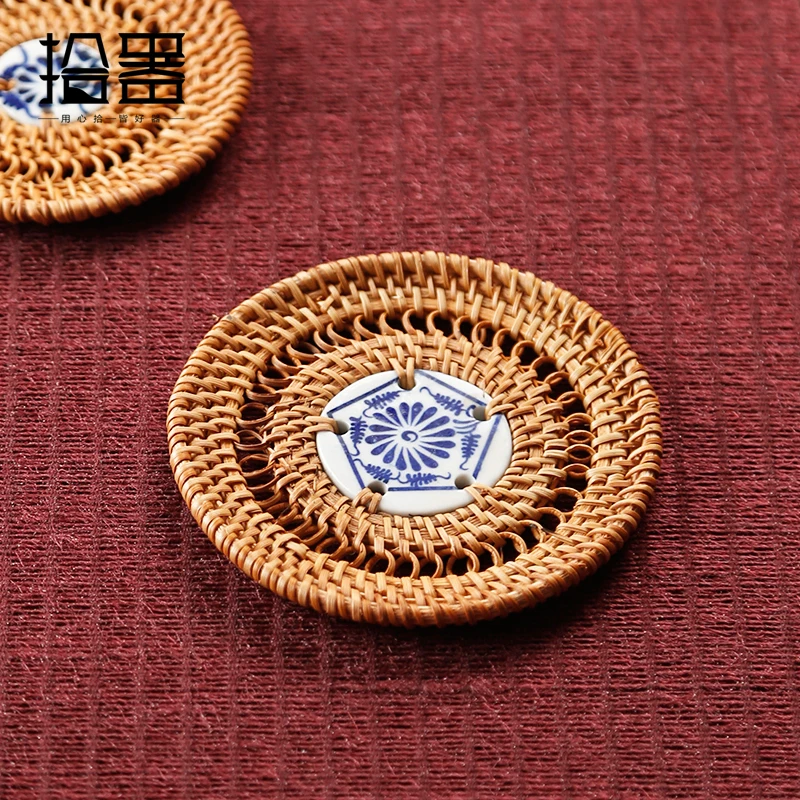 Новая подставка из ротанга тканые подставки под чайник Zisha кастрюлька, сохраняющая тепло коврик чайная церемония чайный набор кунг-фу чайный столик Бамбуковый стол чаша коврик