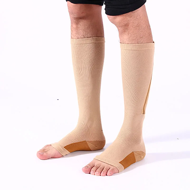 Чулки компрессионные женские до колена с открытым носком на молнии | Женская
