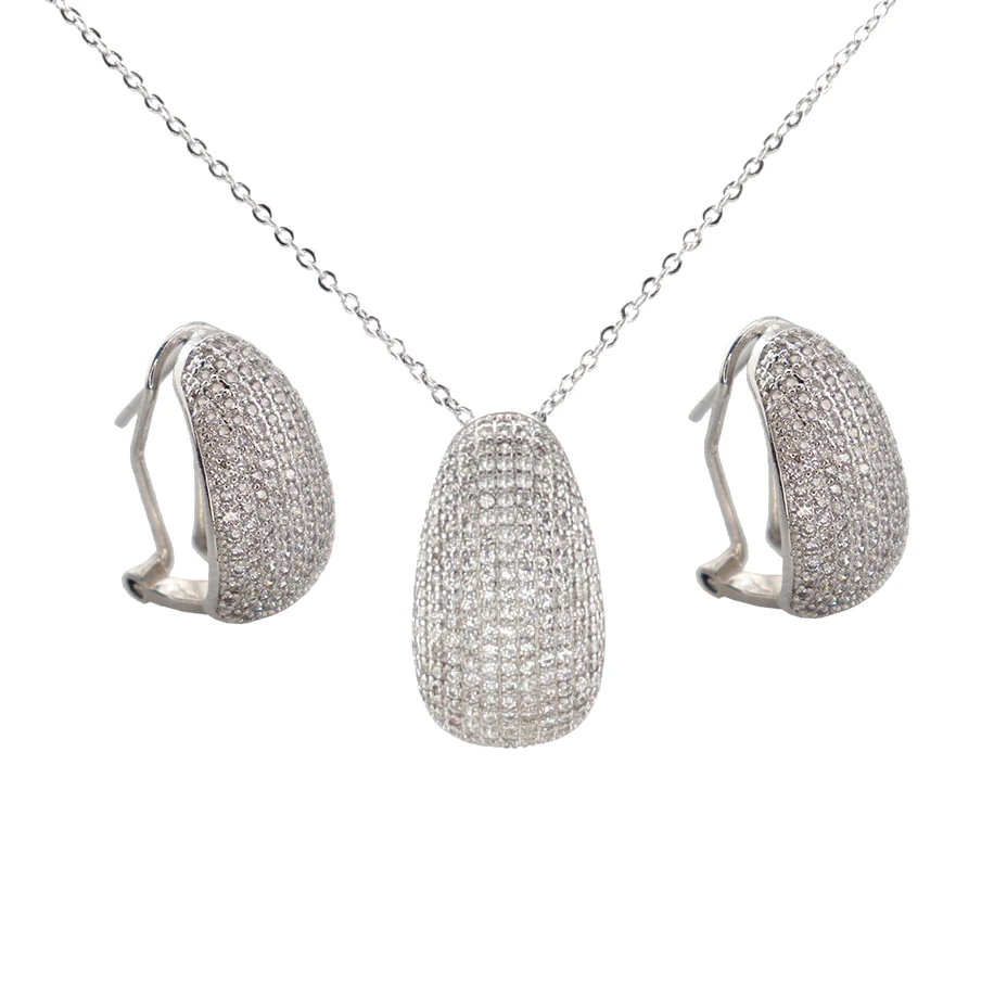 Роскошное классическое модное простое медное ожерелье с полным цирконием набор