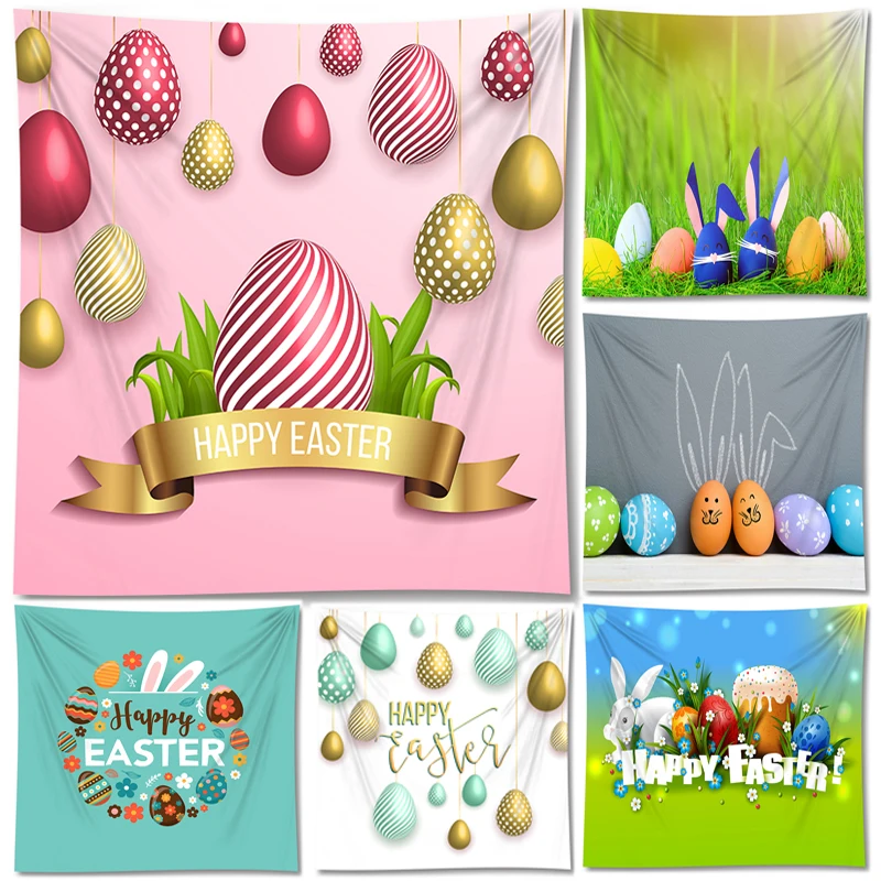 

Happy Easter Tapestry Cartoon Wall Hanging Background Beach Mat For Home Bedroom Decor Tablecover Festival Gift Customize Size