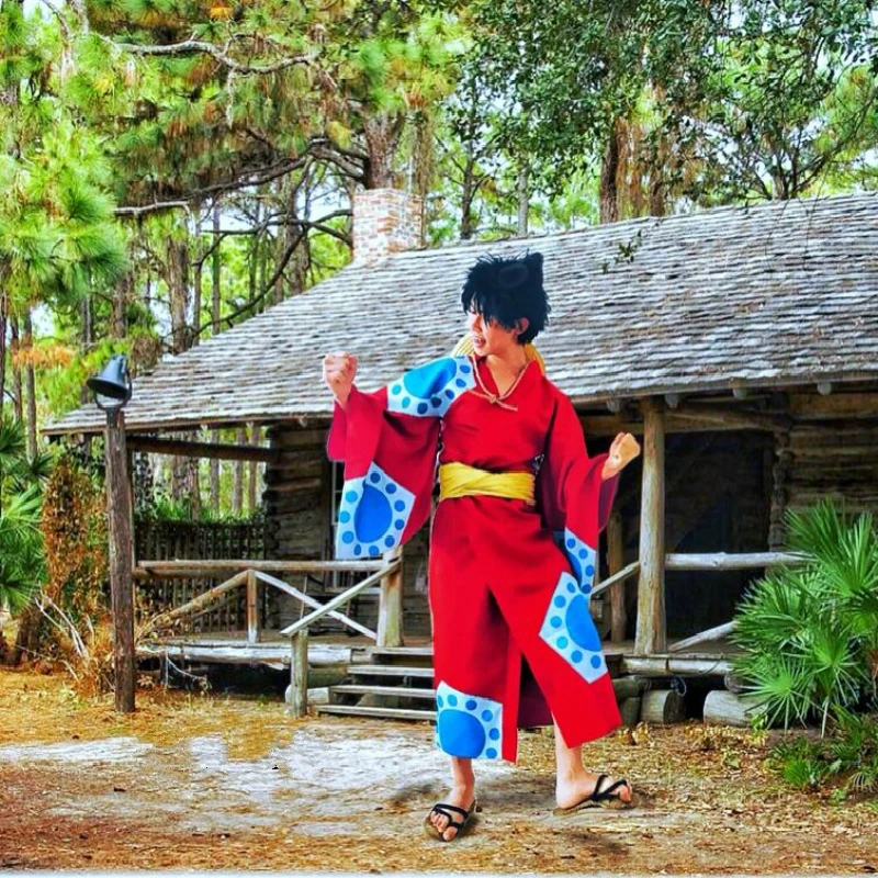 Аниме One Piece косплей Луффи ВАО кантри АРК костюм кимоно юката наряд на заказ -