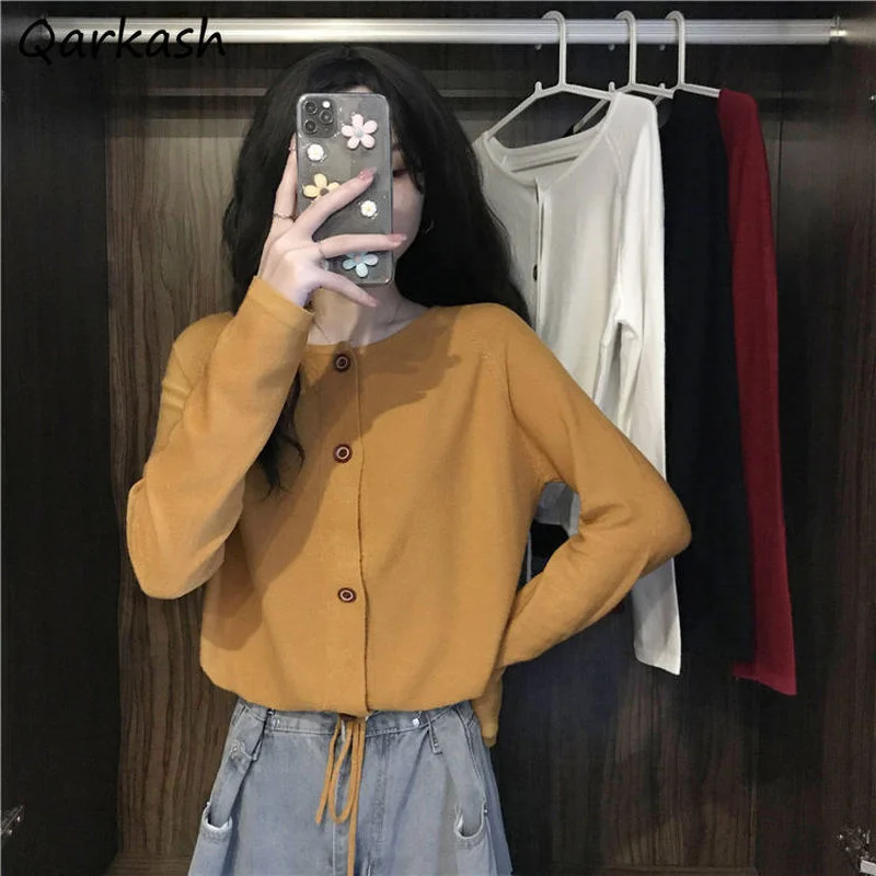 

Solid Cardigan Women Spring Single Breasted O-neck Minimalist Leisure Ulzzang Students Soft All-match 4 Colors Trendy Tender Ins