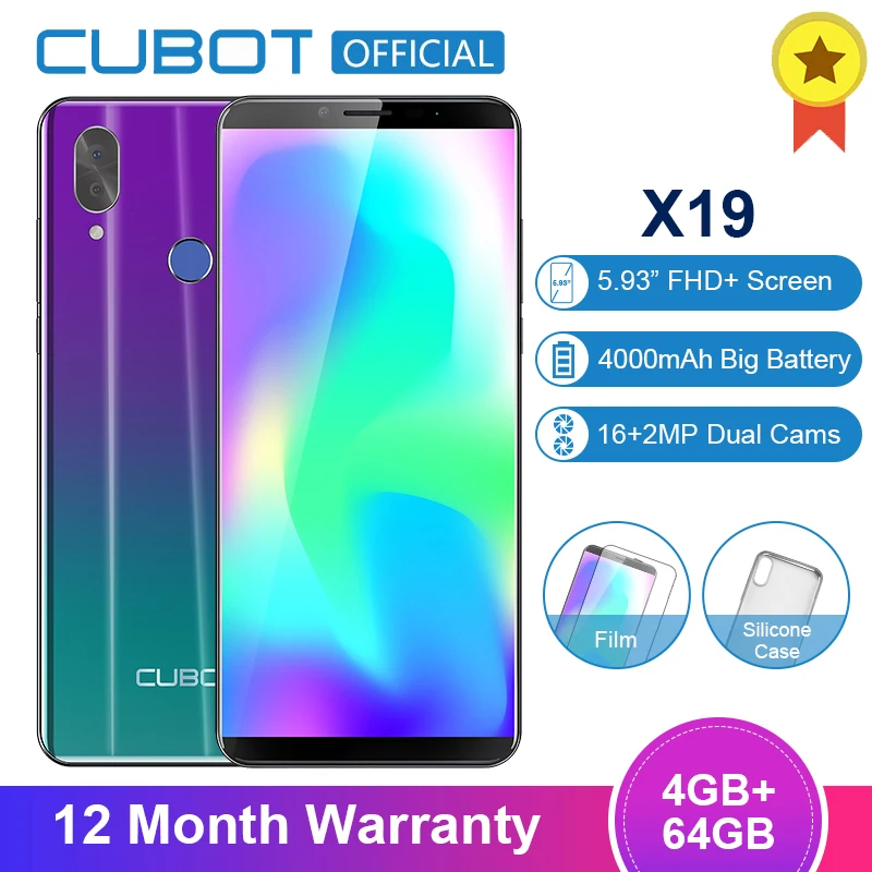 Смартфон Cubot X19 5 93&quot 4+64 ГБ восьмиядерный процессор Helio P23 аккумулятор 4000