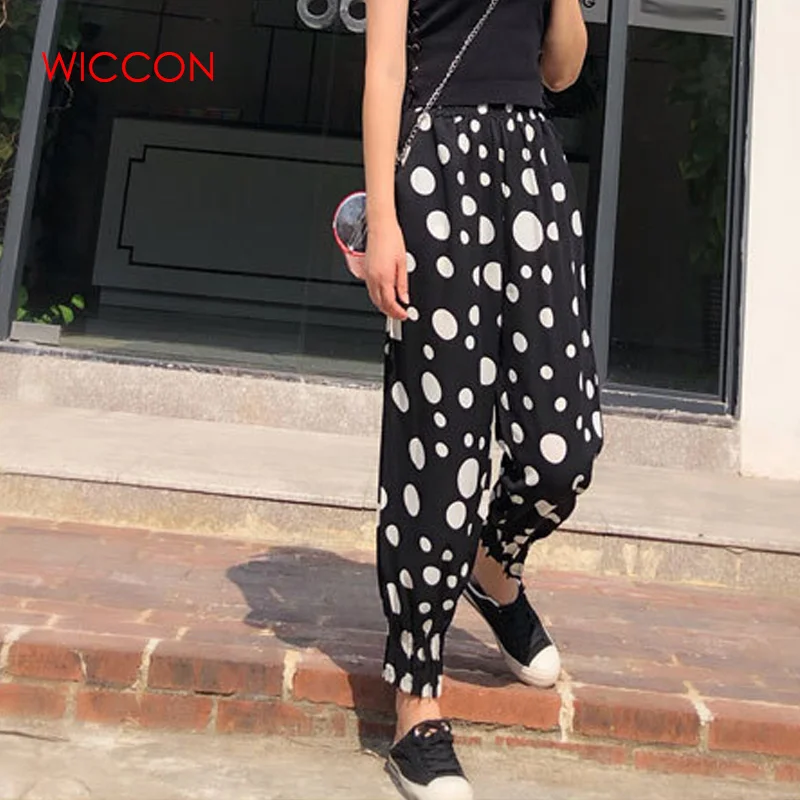 Женские винтажные брюки в горошек повседневные хлопковые и льняные шаровары с