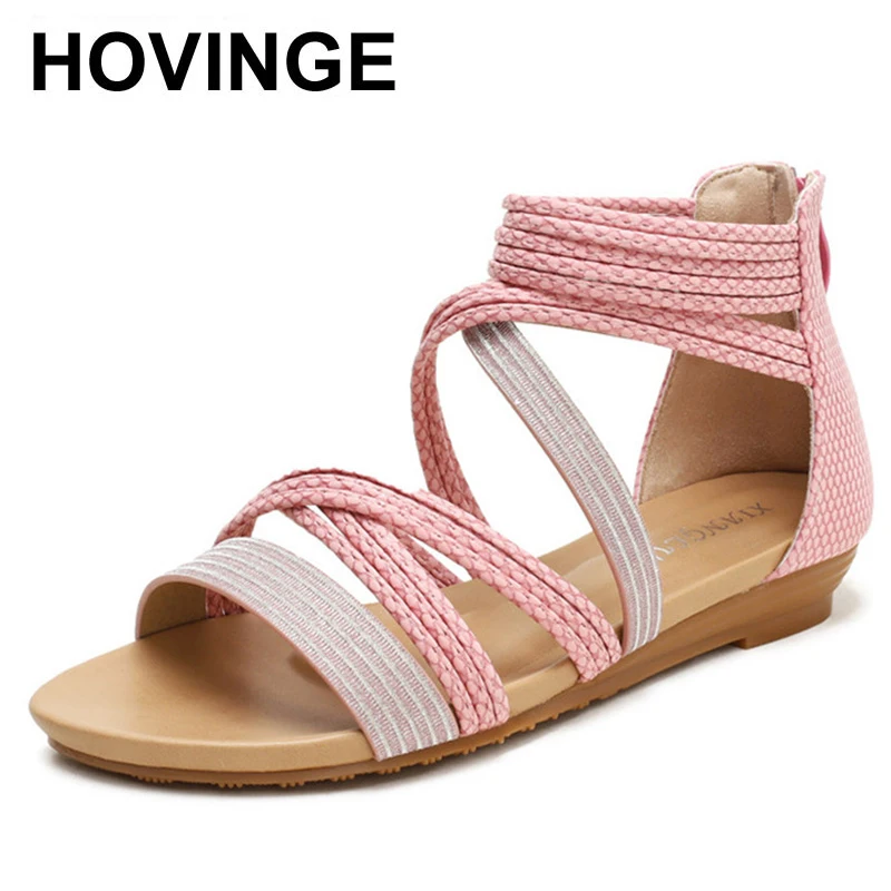 

HOVINGE women's sandals 2021 new summer slope Roman flat sandals and slippers Bohemia fairy style beach comfortable soft-soled