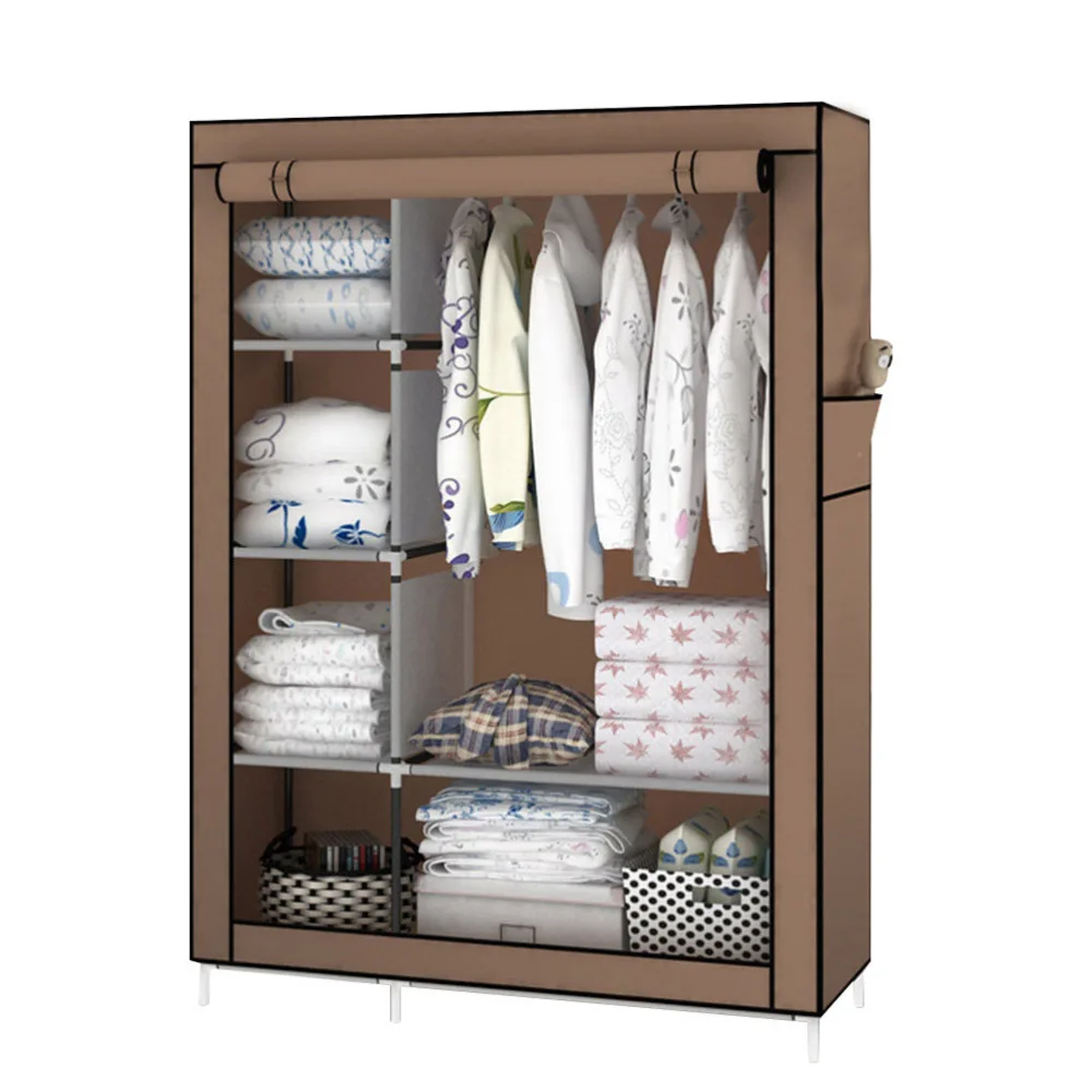 

Portable Fabric Wardrobe Closet Storage Organizer with Metal Shelves (Coffee)