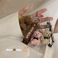 2021creative anime animal bear key chains lovely couple knapsack accessory keyring fashion cell phone pendant gift keychain