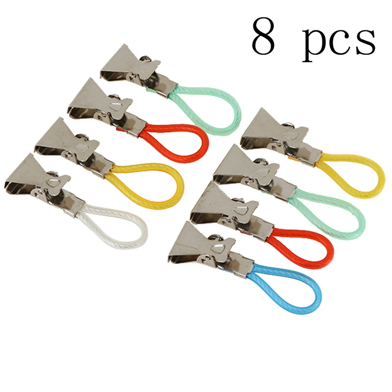 

8Pcs Clothes Pegs Stainless Steel Clothespins Colorful Laundry Tea Towel Hanging Clips Loops Towel Clips Kitchen Bathroom Clips