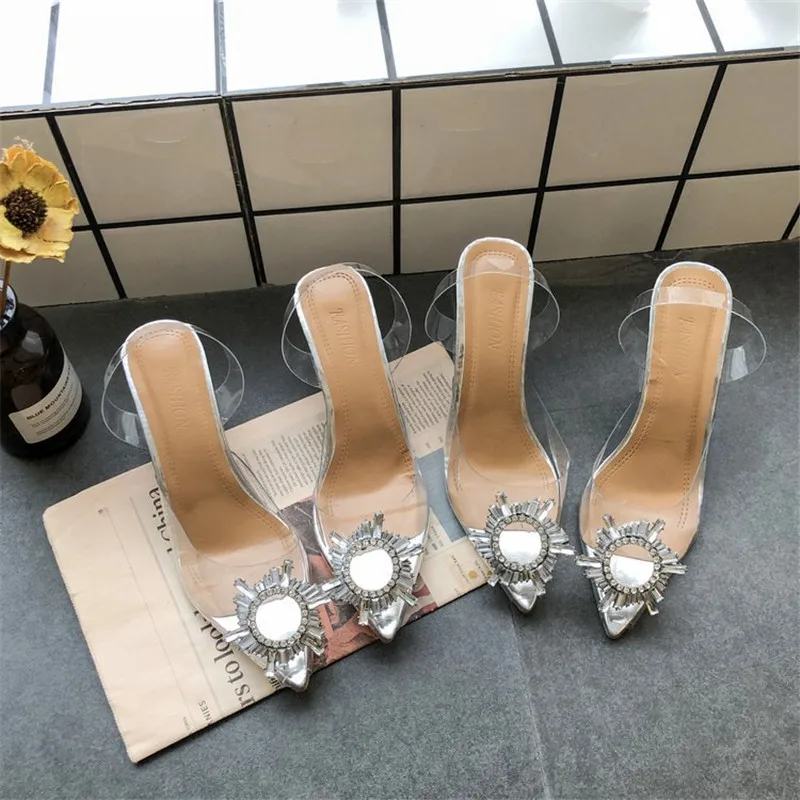 Босоножки женские прозрачные элегантные туфли на высоком каблуке с кристаллами