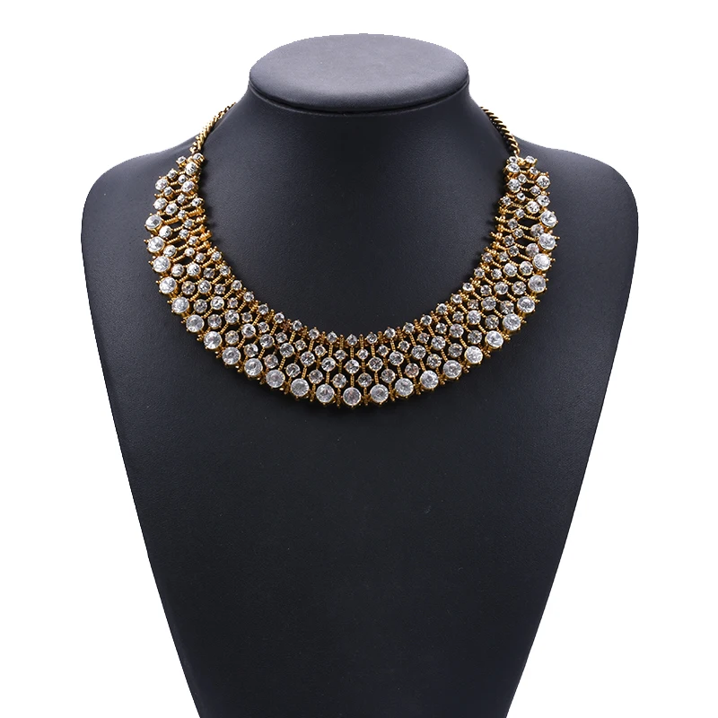 2022 New ZA Statement Large Collar Choker Necklace Women Fashion Indian Ethnic Vintage Big Bib Crystal Necklace Jewelry Woman