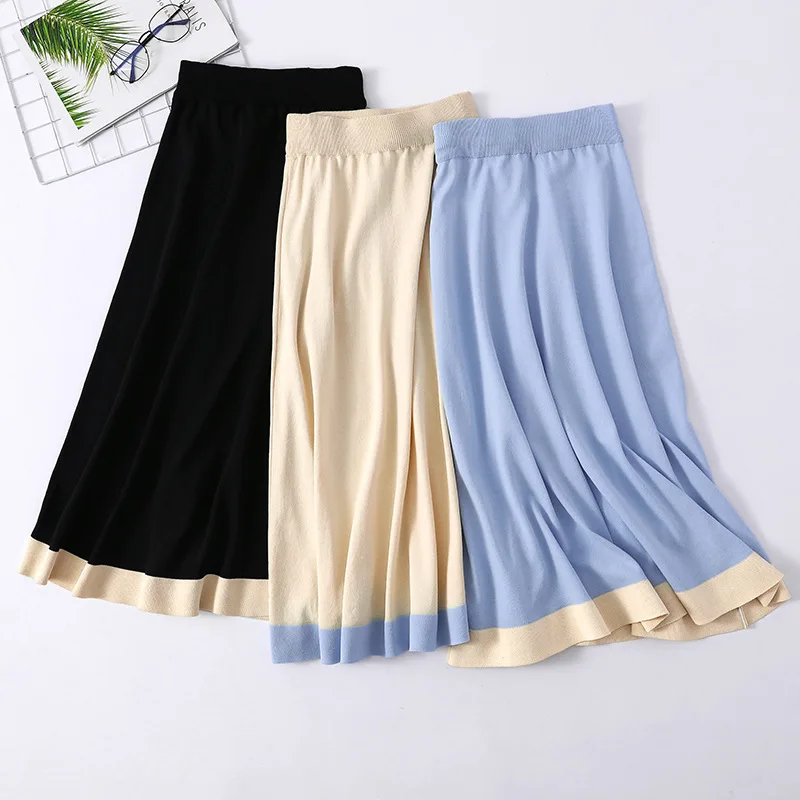 2019 Женская трикотажная длинная юбка с высокой талией эластичная винтажная