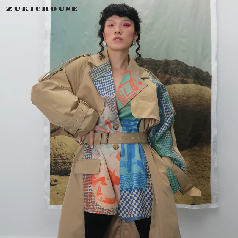 Асимметричный тренчкот ZURICHOUSE Женская Длинная Верхняя одежда 2021 свободный крой