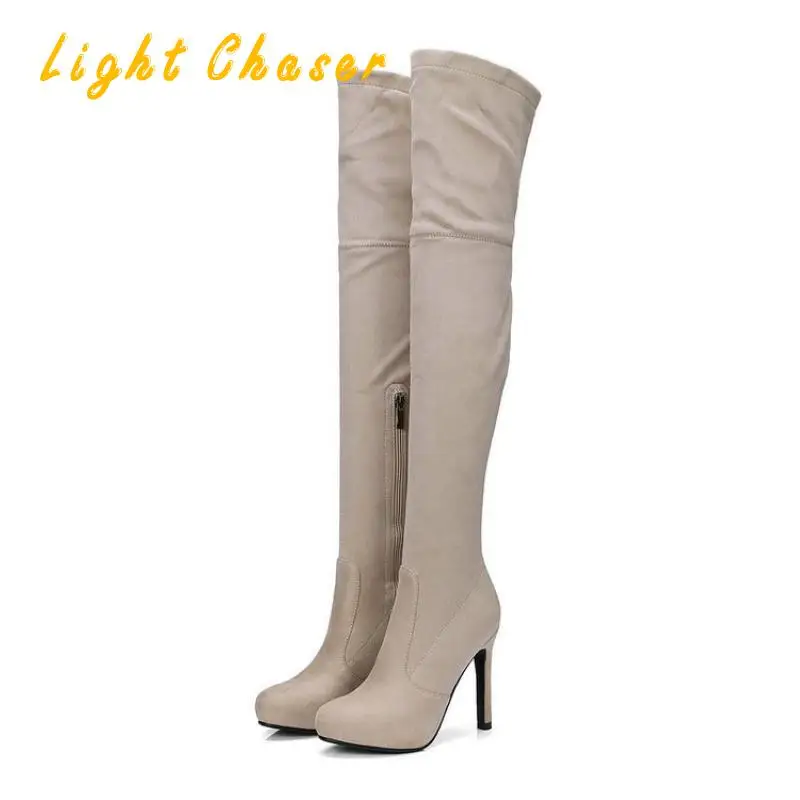 Suede Women's Boots High-heeled Boots Over-the-knee Boots Large Size 43 High-heeled Boots Fall/winter Over-the-knee Elastic Boot