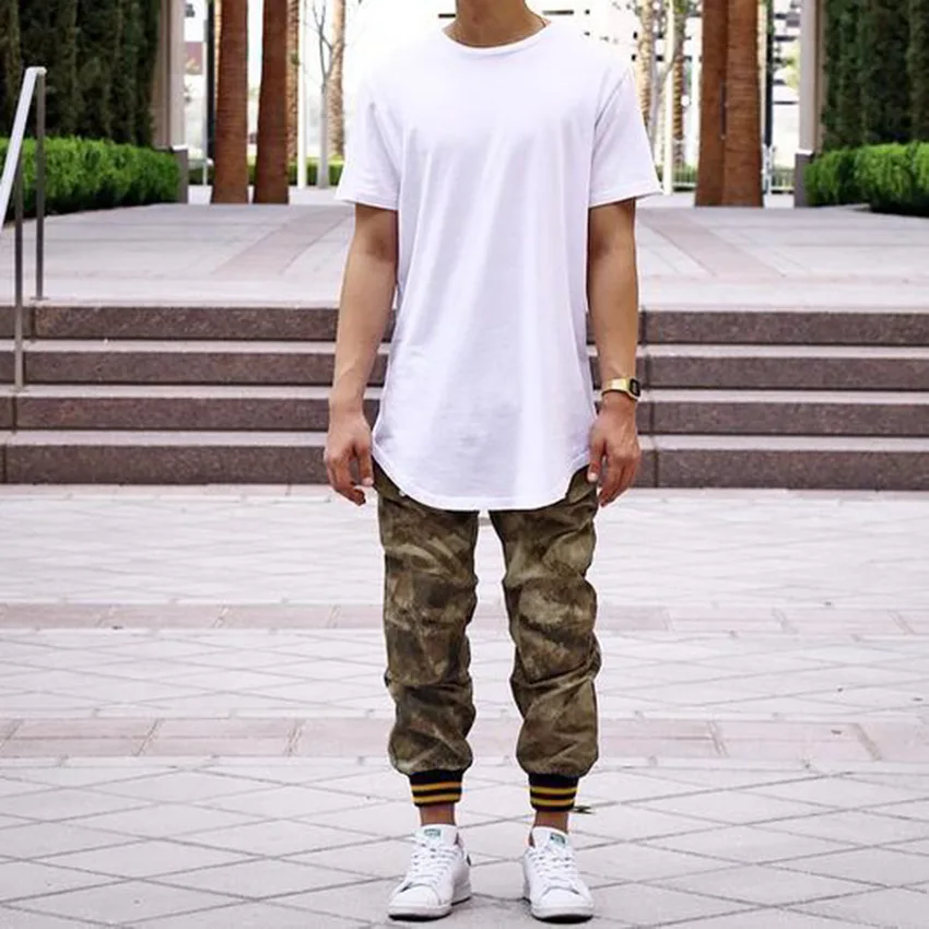 

High street solid color back side zipper short sleeve solid color men's T-shirt round hem top