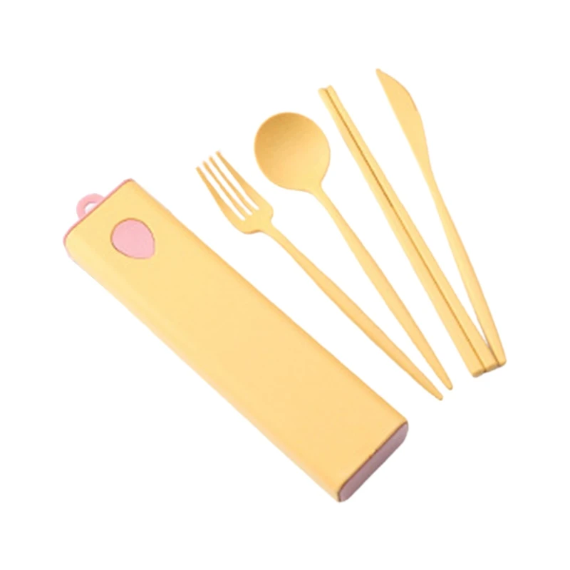 

Creative Wheat Knife Fork Spoon Chopsticks Set Student Tableware Travel Storage R2JC