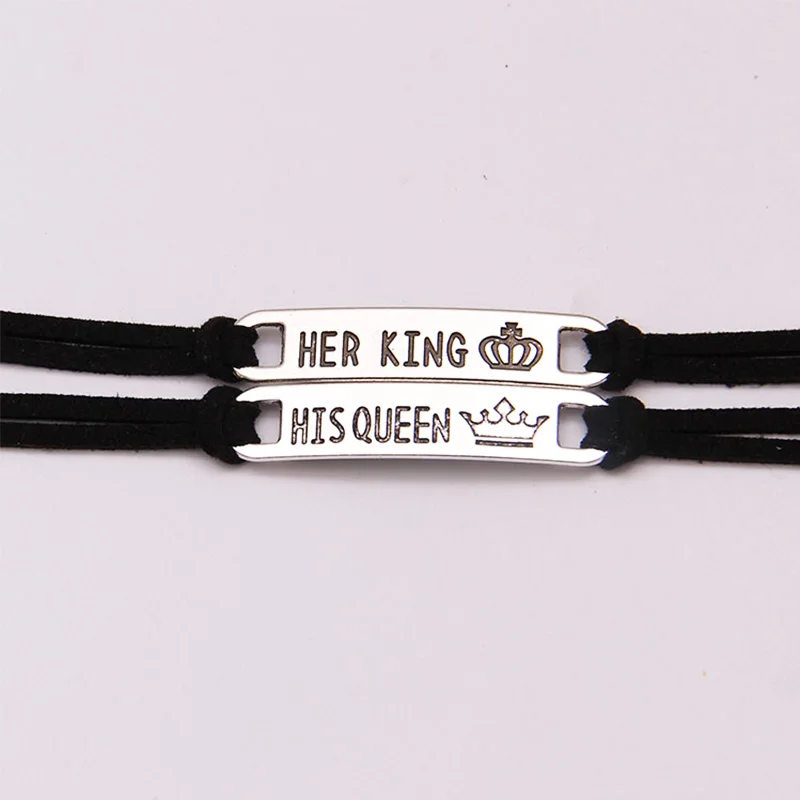 

Couple Bracelet His Queen Her King lovers Lettering Bracelet for Wife Black Rose Gold Romantic Couple Tag Bracelet for lover