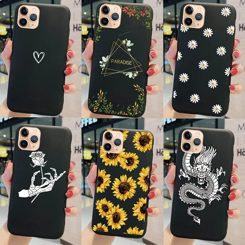 

Soft Case For Iphone 12 Mini Pro Max Phone Cover Cute Painted Flower Daisy Sunflower Dragon Protective TPU Silicone Bags