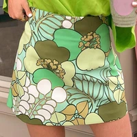lady wrap hip skirt sexy tropical plants print light mini skirt 2021 summer slim short dress woman mature tight a line skirt