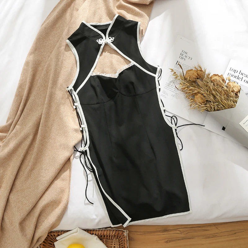 Комплект женской ночной рубашки с высоким воротником чонсам ажурное нижнее