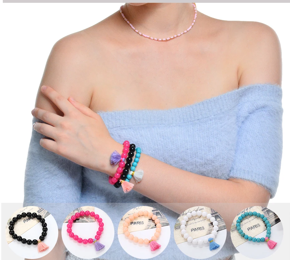 SHIXIN Boho амулеты жемчужный красочный браслет из акрилового бисера модные ювелирные изделия для женщин Богемные Дамы манжета ручной цепи женские подарки