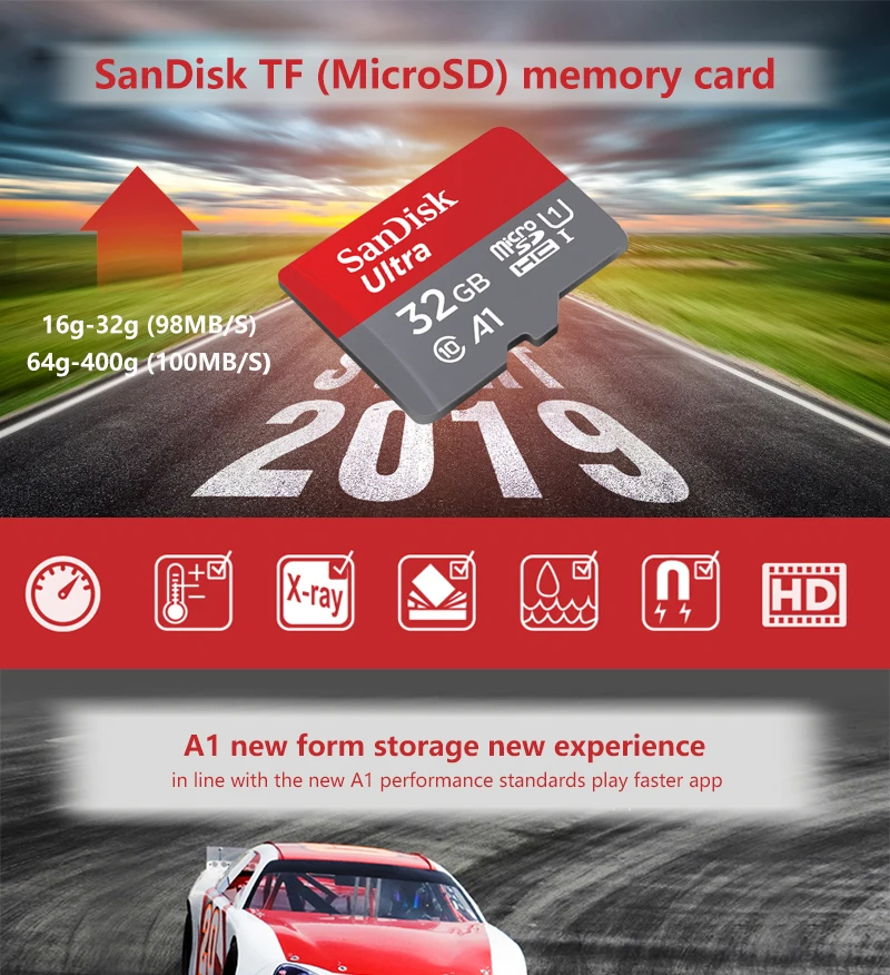 Двойной флеш-накопитель SanDisk картой Micro SD объемом 16 Гб оперативной памяти, 32 Гб встроенной памяти, 64 ГБ 128 A1 слот для карт памяти 98 МБ/с. TF карты флэш накопитель usb для смартфонов