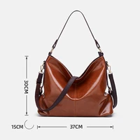 Ansloth New Vintage Women Bags Oil Wax Leather Shoulder Bags Luxury High Capacity Handbags Solid Color Totes Bags Ladies HPS1032