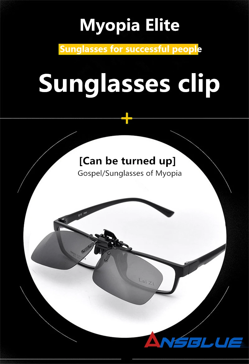 ANSBLUE Polarized Sun Glasses Clip On Sunglasses Driving Night Vision Lenses Plastic Case Anti-UVA400 Shades For Women Men Resin