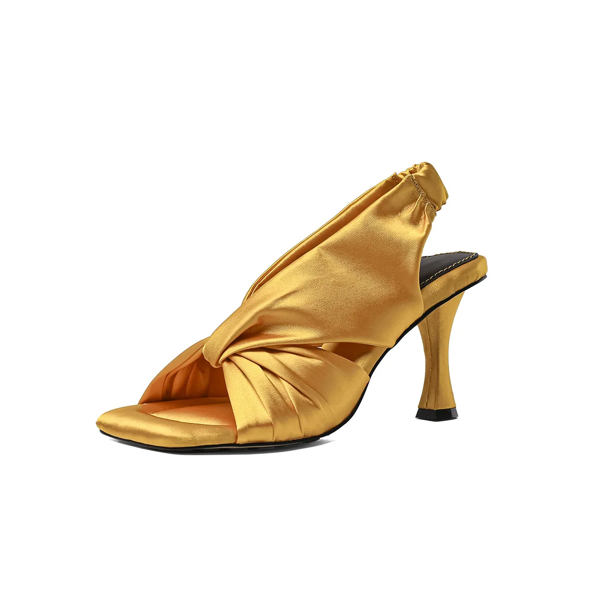 

2021 summer silk show high heel square head sheepskin sandals large women's fashion shoes