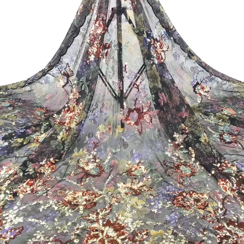 

French Lace Fabric With Sequin 2020 High Quality African Embroidery Lace Fabric Beautiful French Tulle Lace
