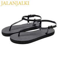 jalanjalki womens sandals summer outdoor street style anti slip sole ladies shoes black t tied femal slipers flat casual slides