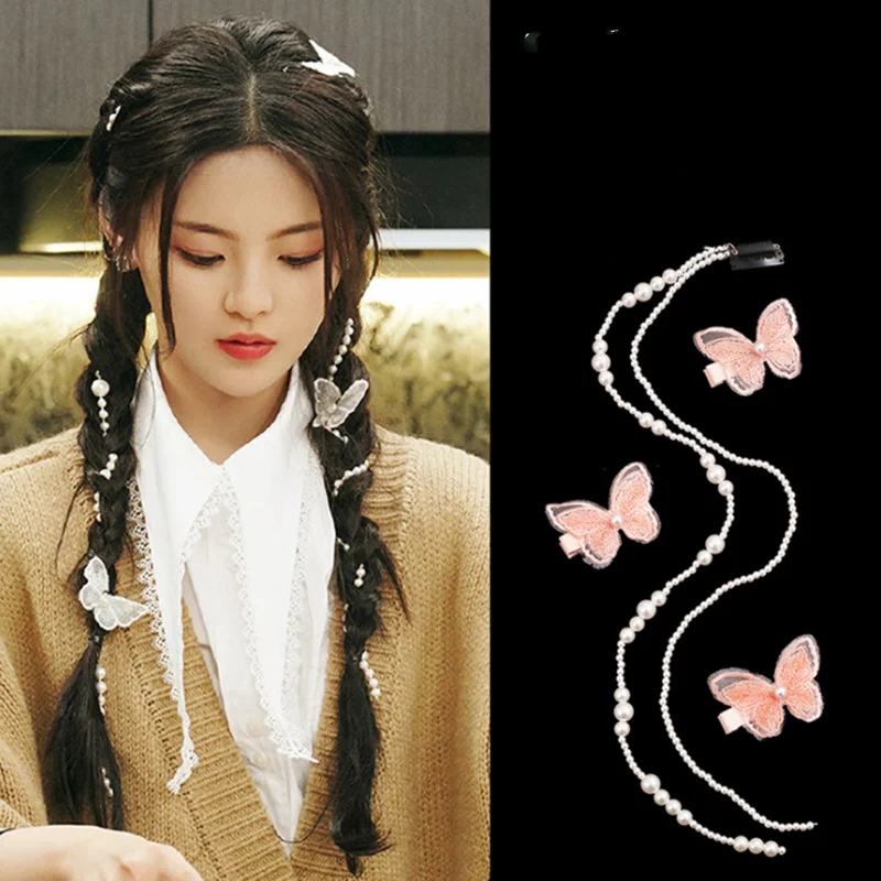 

2 шт./компл., Детские блестящие заколки для волос с бабочкой и жемчугом