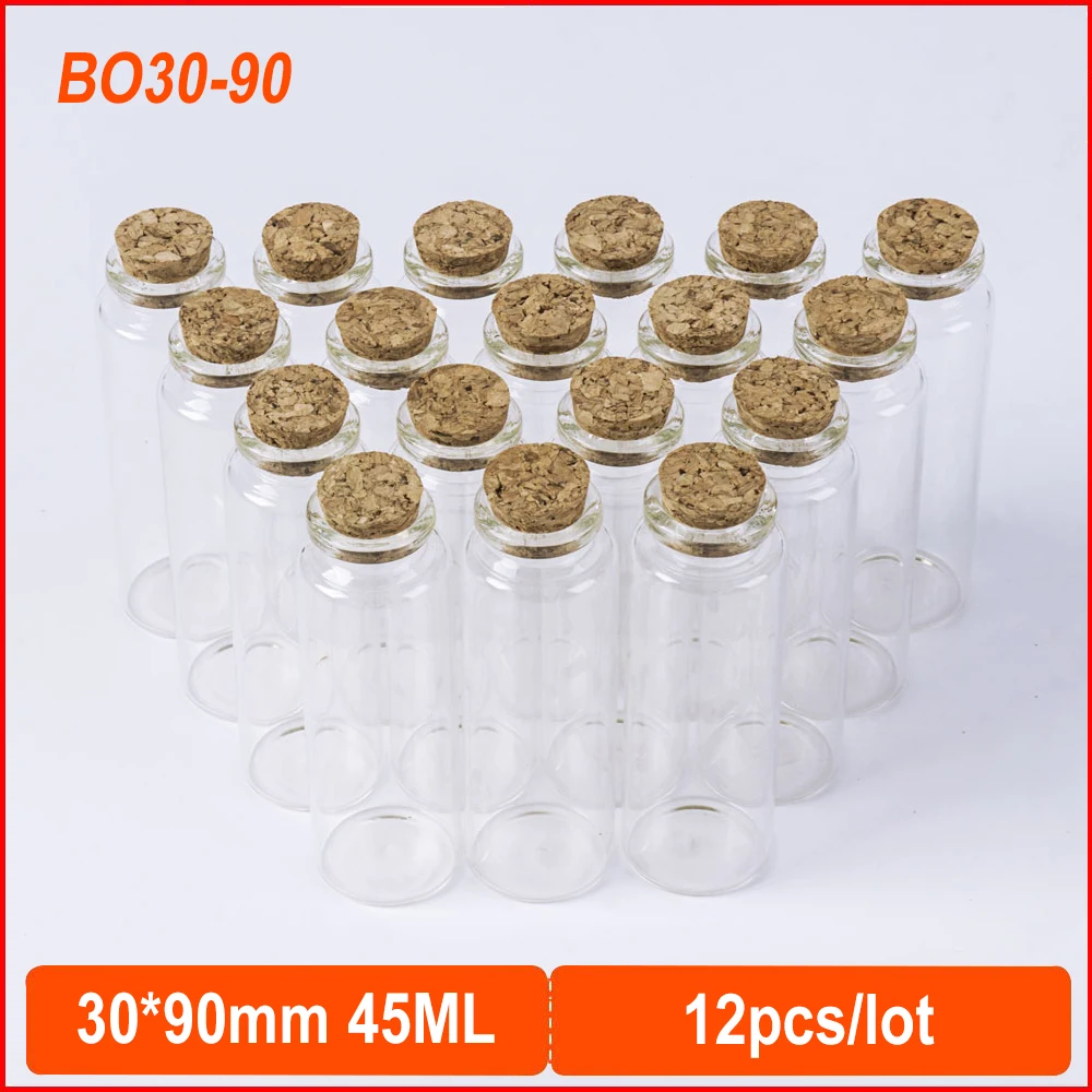 

12 Pieces 45ml 30*90mm Small Glass Bottle With Corks Stopper Spice Mini Bottles Container DIY Vials Jars Storage Bottles