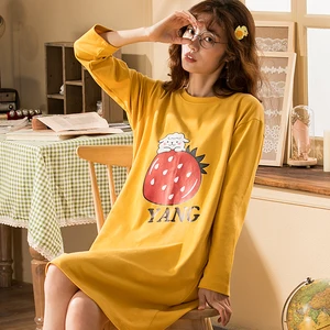 Yidanna 2018 женская ночная рубашка, Хлопковая пижама, милая одежда для сна, одежда для сна с длинными рукавами, женская пижама, ночная одежда для девочек на осень