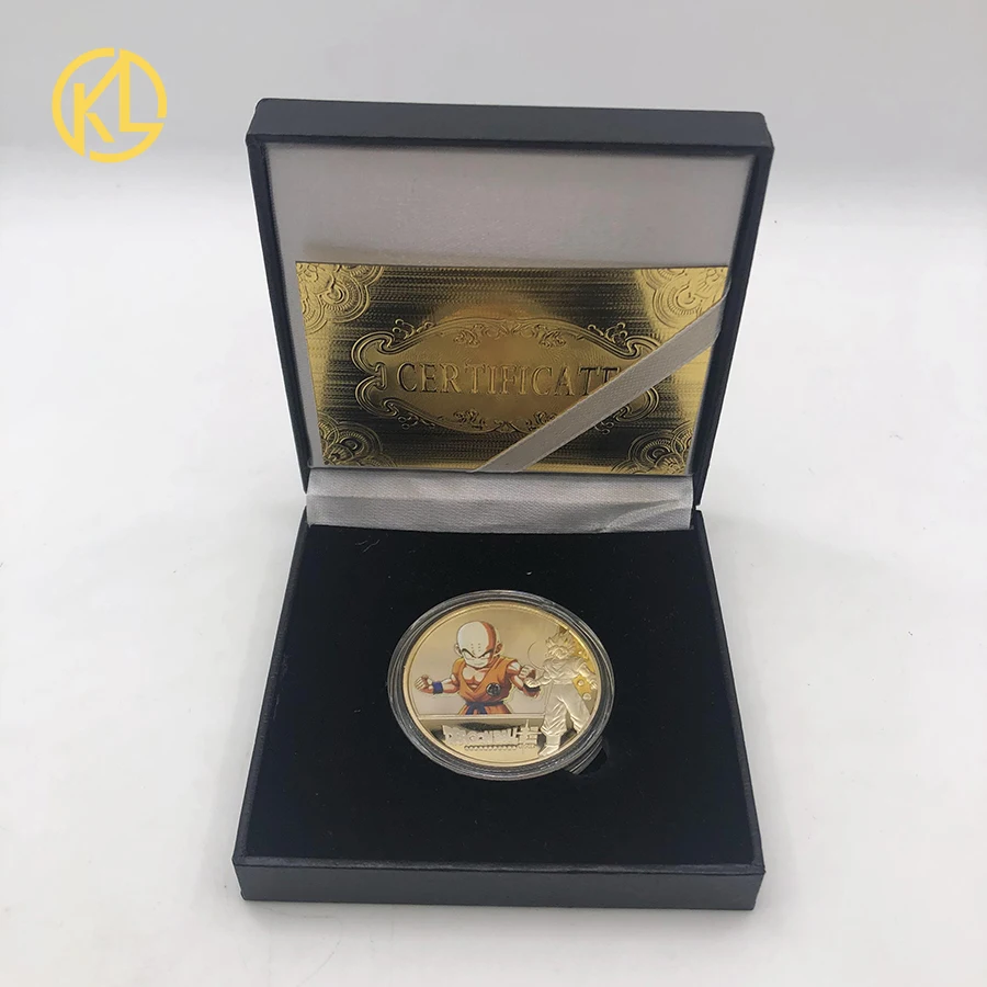 Kuririn with box KL Dragon Cartoon Ball Z seriies позолоченные Коллекционные монеты, японские монеты, набор с сертификатом, Прямая поставка - Цвет: Kuririn with box