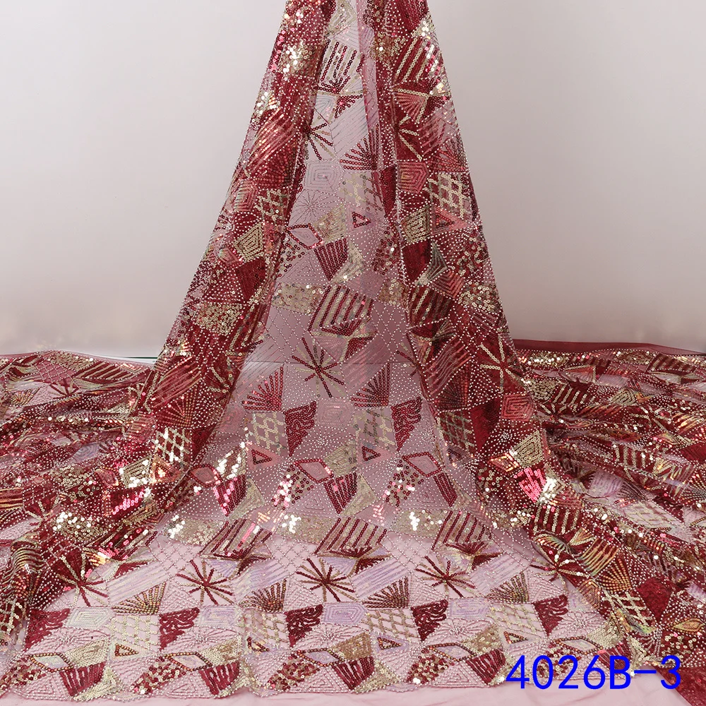 

NI.AI Coral 2021 High Quality Fashion African Embroidered French Net Lace Fabric/African Net Lace With Sequins 5yds/pcs 4026B