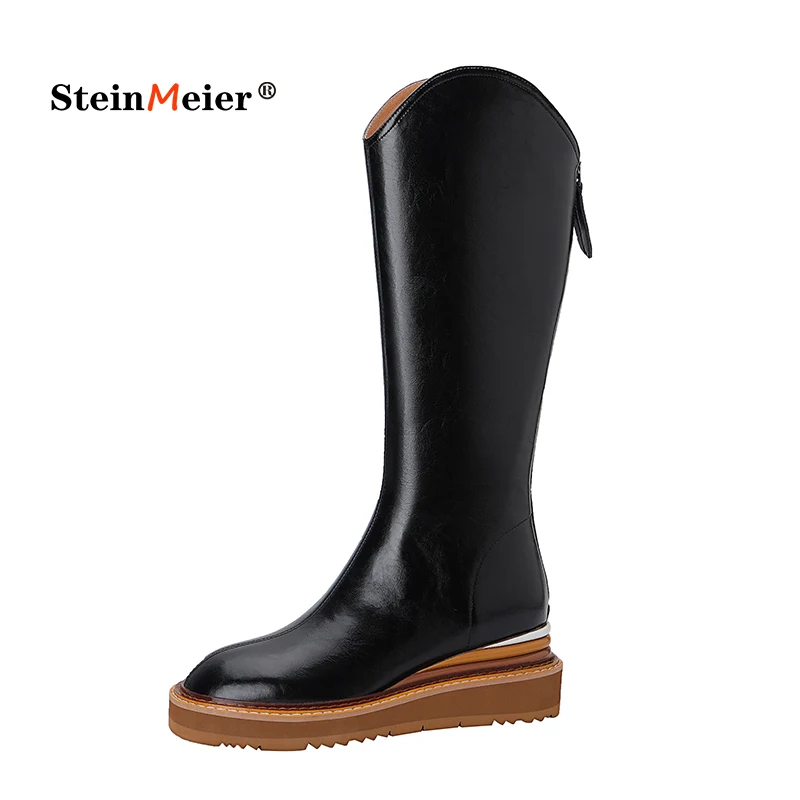 

INS ZA Women Knee High Boots Full Cow Leather Warm Boots Thick High Heels Motorcycle Boots Punk Shoes Woman High Boots 2022