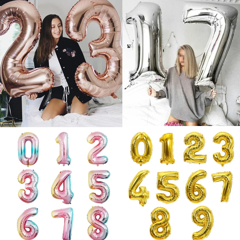 

Big Size Gold Sliver Rose Gold Number Balloon Birthday Wedding Party Decorations Foil Balloons Kid Boy toy Baby Shower