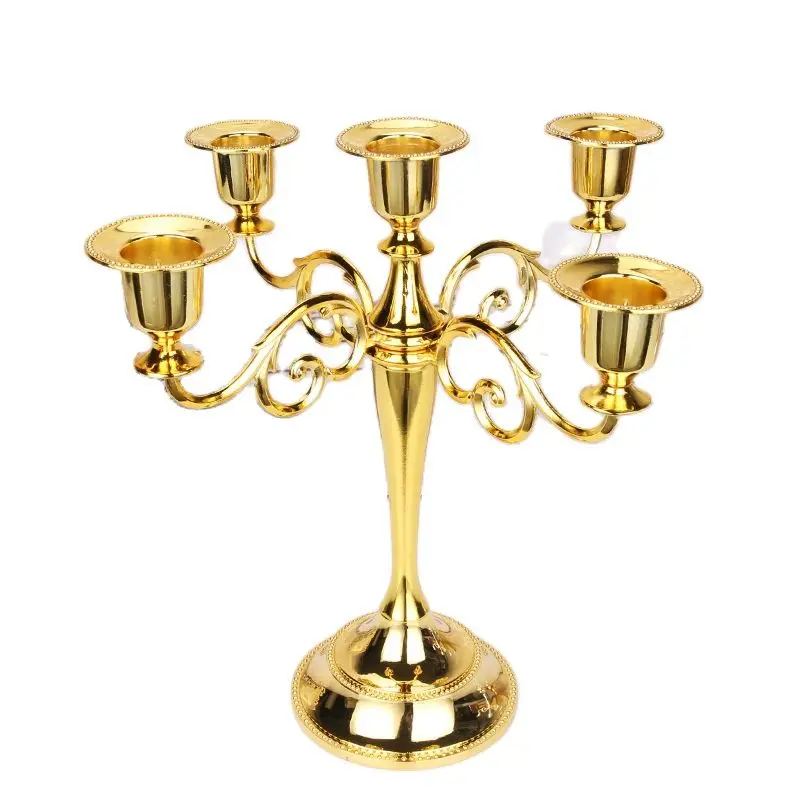 

Hot Metal Silver/Gold/Bronze/Black 5-Arms Metal Pillar Candle Holders Candlestick Wedding Decoration Stand Home Decor Candelabra