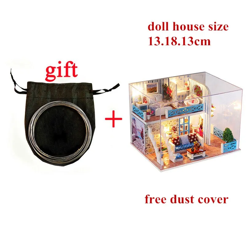 B with dust cover 3D Деревянный Кукольный дом Вилла мебель DIY Миниатюрная модель светодиодный светильник 3D Деревянный кукольный домик рождественские подарки игрушки для детей - Цвет: B with dust cover