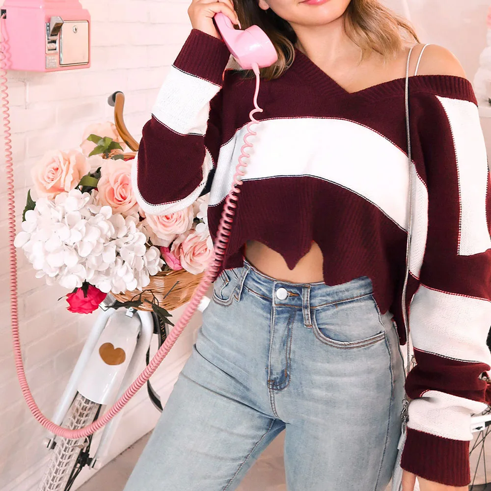 ZAFUL x Alexis Ricecakes двухцветный полосатый свитер с глубоким вырезом и спущенными