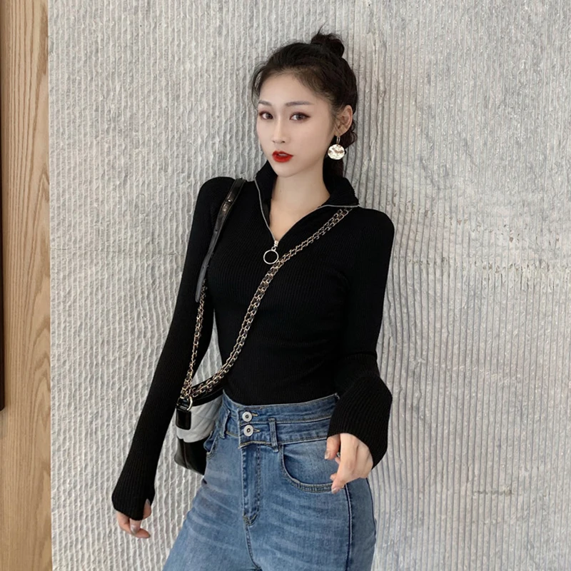 

2020 Autumn Knitted Slim Sweaters Solid Knitted Female Cotton Soft Elastic Color Pullovers Bandage Long Sleeve Sweaters Women