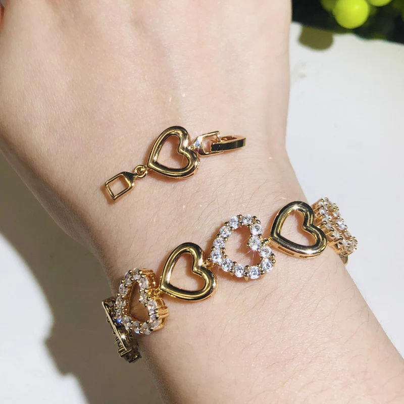 QooLady Модные Изящные Летние Стильные романтические сердца любовь золотой