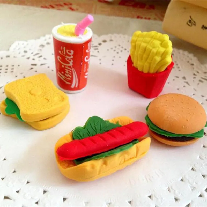 6 шт./компл. милый кавайный ластик гамбургер еда картофель фри хот дог Канцтовары