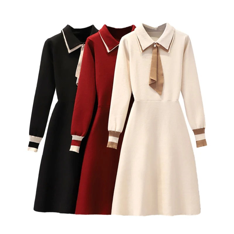 

Женское трикотажное платье-свитер в стиле пэчворк, с длинным рукавом