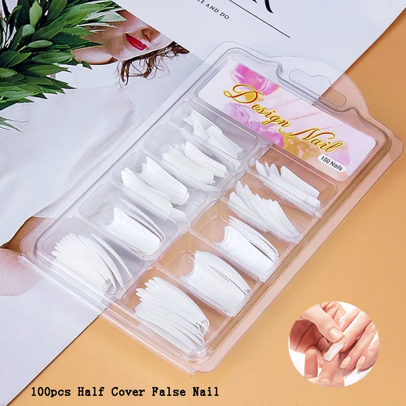 White 100pcs OSHIONER накладные кончики для маникюра, прозрачные белые натуральные наполовину покрытые накладные ногти, пластиковые маникюрные инструменты для наращивания пальцев - Цвет: White 100pcs