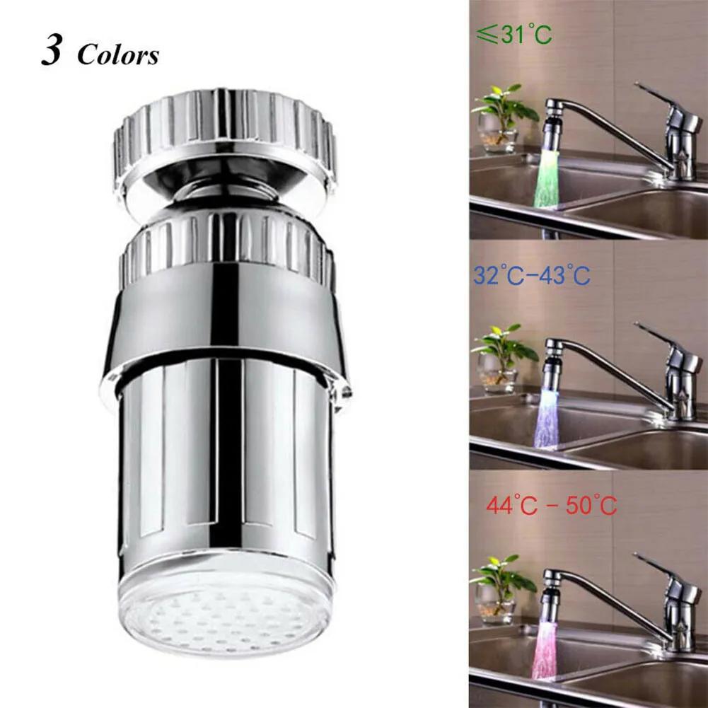 

Hot Temperature Change Sensor Faucet Sprayer Glow LED 3 Color Light Water Tap Shower Kitchen Bathroom D6